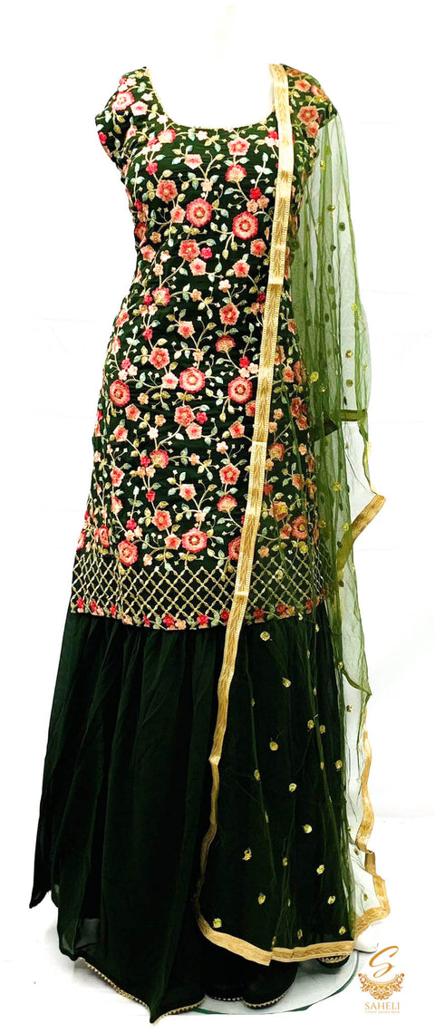 Georgette based embroidery work kameez with sharara & Dupatta
