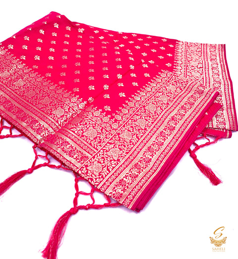 Hot Pink Colour banarsi brocade silk saree