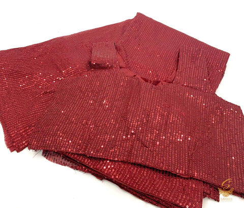 Size 36 (upto 38) Maroon colour Stitched Sequined blouse with soft & pure Stretchy netting based all over sequined saree