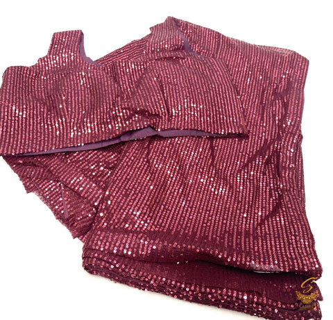 Size 36 (upto 38)  Burgundy colour Stitched Sequined blouse with soft & pure Stretchy netting based all over sequined saree