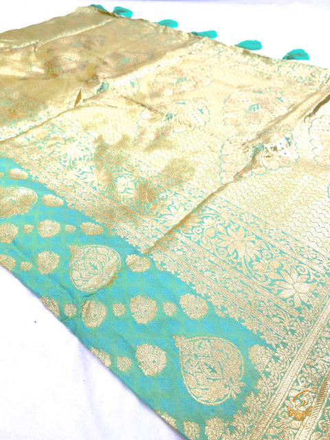 Bright seafoam colour Banarsi Brocade Silk saree