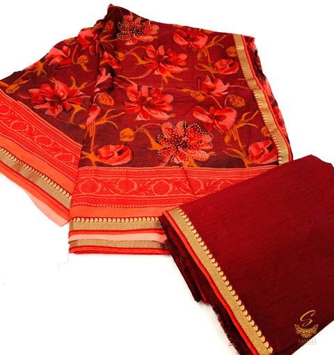 Two toned maroon & Pink colour pure georgette based floral print Saree