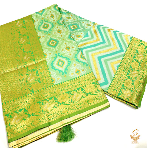 Two toned of blue colour beautiful zari border Brocade silk saree