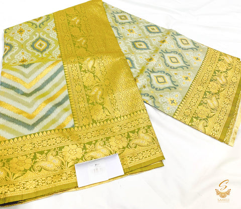 Two toned of Grey & mint colour beautiful zari border Brocade silk saree