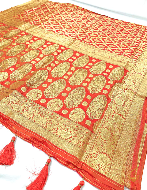 Blush Pink Colour banarsi brocade silk saree with fine stone work
