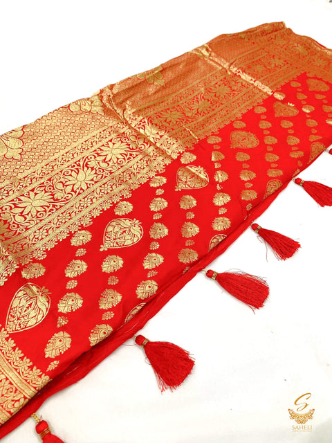 Bright Red colour Banarsi Brocade Silk saree