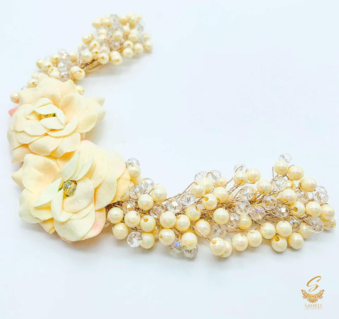 Beautiful crystal & Pearl Work With flowers Gajra