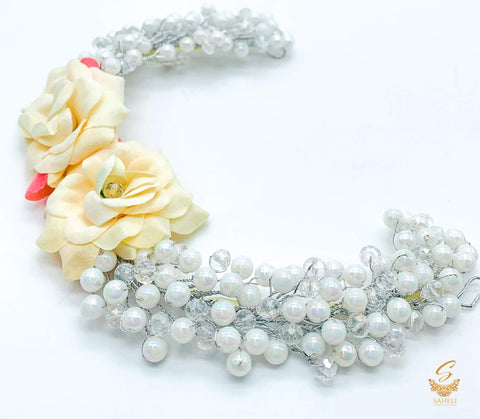 Beautiful crystal & Pearl Work With flowers Gajra