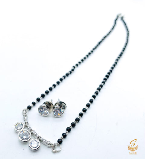 Silver AMerican diamond stone beautiful mangalsutra with studs