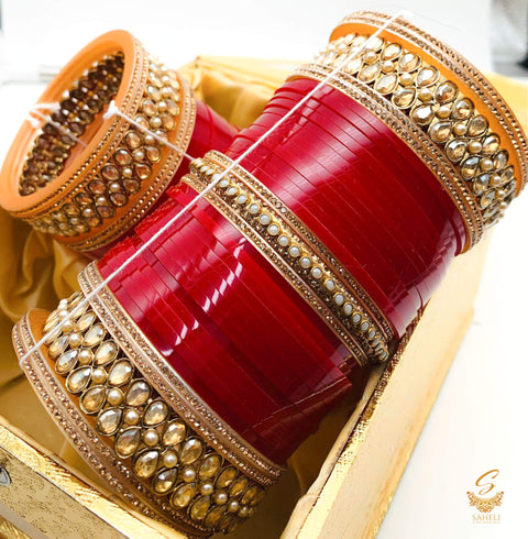 Kundan stone Beautiful Cherry Red Bridal Churra