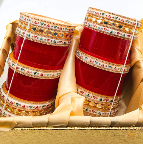 Kundan & Dotted Beautiful Cherry Red Bridal Churra