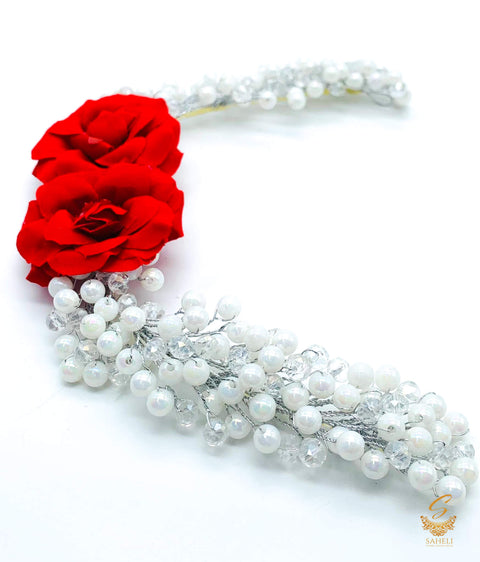 Beautiful crystal & Pearl Work With flowers Gajra