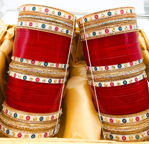 Jerkan & Dotted Beautiful Cherry Red Bridal Churra