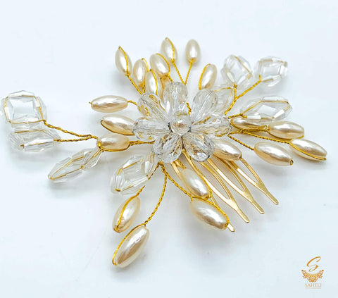 Beautiful crystal & Pearl Work Hair comb
