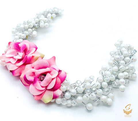 Beautiful crystal & Pearl Work With flowers Gajra