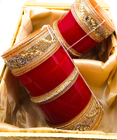 Jerkan & crystal work cherry Red colour designer Bridal Churra