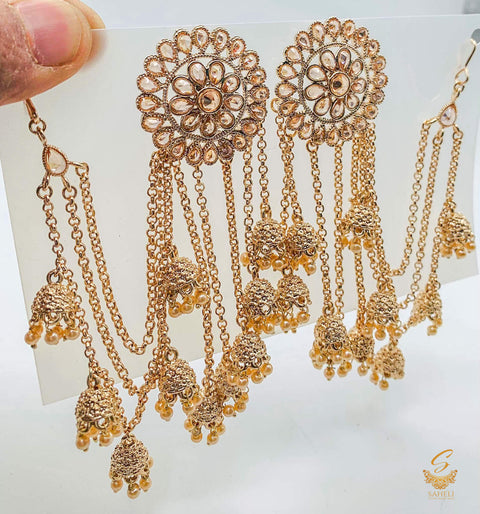 Lite golden colour original polki stone beautiful bahubali jhumka earrings
