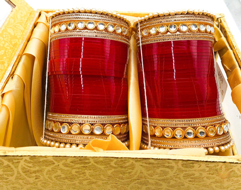 Kundan & Pearl Beautiful Cherry Red Bridal Churra