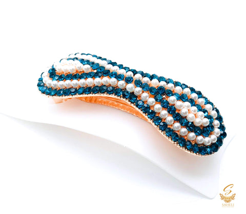 Firozi jerkan stone with white pearls beautiful hair clip