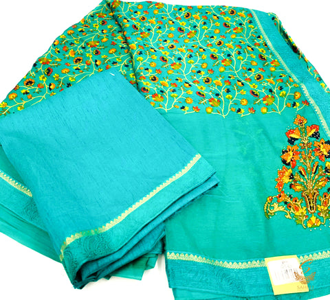 Dark Teal green colour georgette silk based floral print beautiful soft saree with fine stone work all over