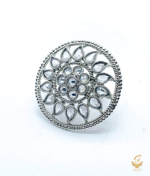 Silver Polki stone beautiful ring (adjustable)