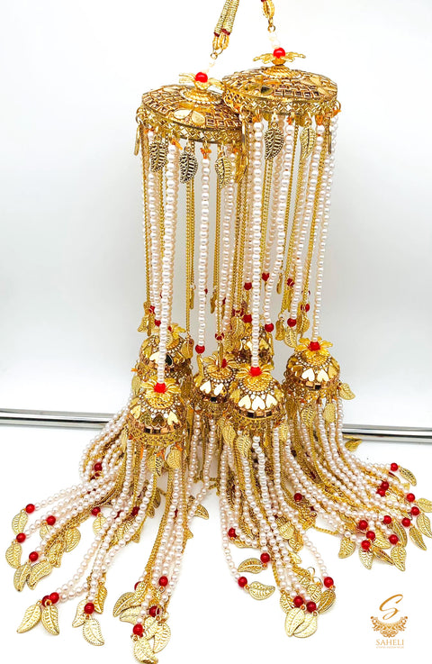 Kundan with original mirror work with white pearls & Pipal Patti designer heavy kalire