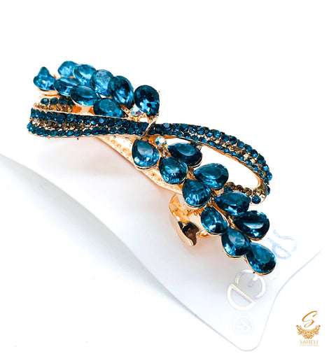 Firozi colour Crystals with jerkan stone beautiful hair clip