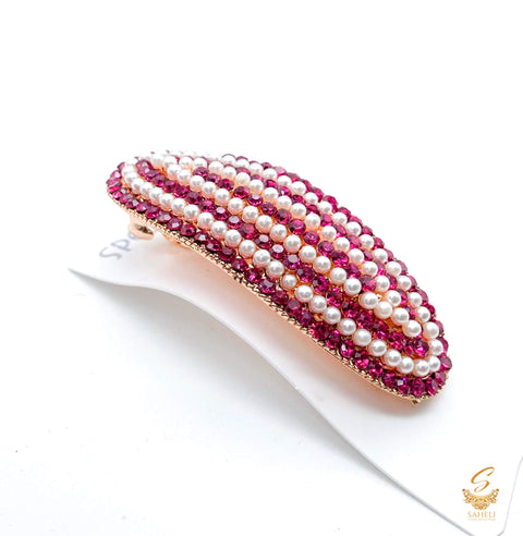 Pink jerkan stone with white pearls beautiful hair clip