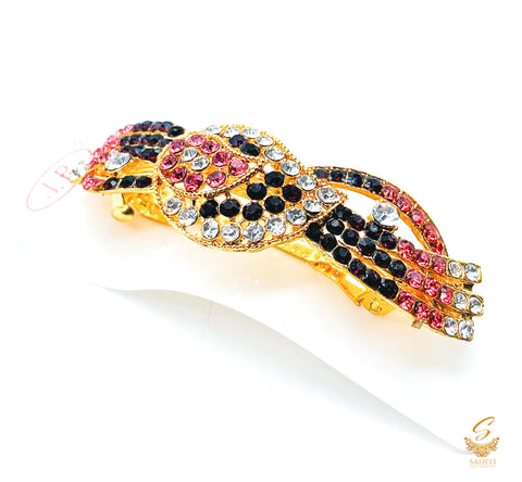 Deep Maroon with Pink & Silver colour jerkan stone beautiful hair clip