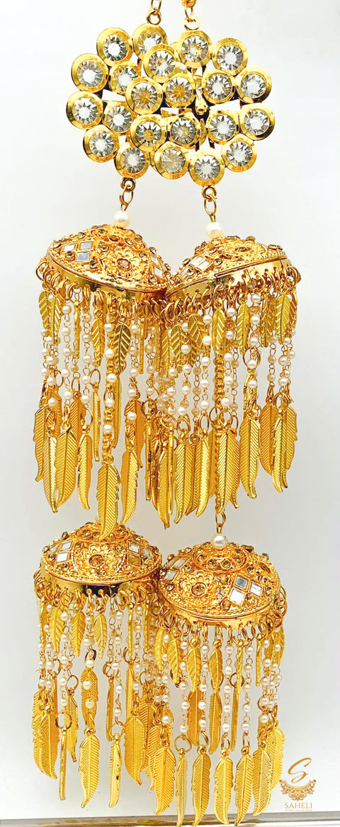 Mirrors with crystal stones with pearls jhallar & pipal patti designer Kalire
