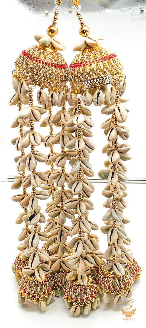 White & golden pearl beaded  With Sea shells (Kodian)designer kalire
