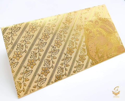 Beautiful golden brocade design Shagun Envelope