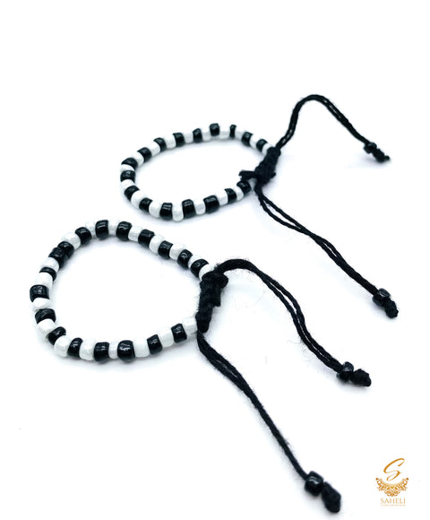 Kids Nazariya with white and black beads, adjustable thread inside for size in pair