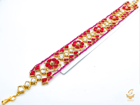 Mazenta colour Kundan with pearls golden colour Sheeshpatti