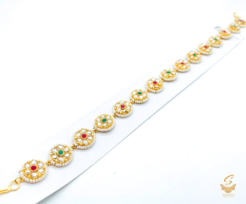 Green And maroon Kundan with pearls golden colour Sheeshpatti