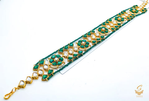 Green Kundan with pearls golden colour Sheeshpatti
