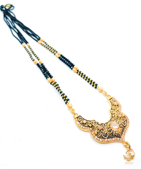 Gold Plated (Artificial) Mangalsutra With Artificial Black Beads Chain, Size: 24cm