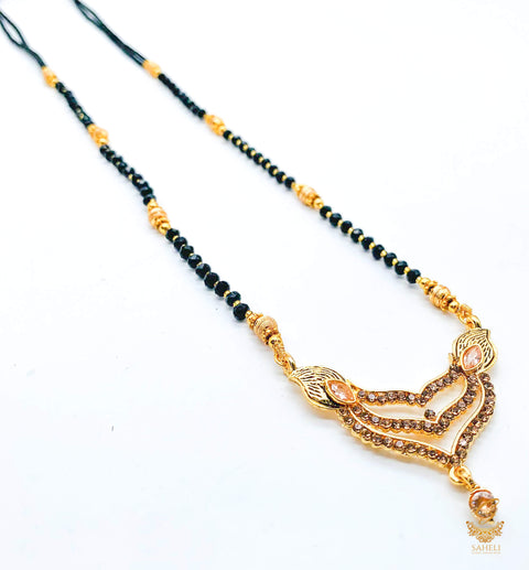 Ruby & emerald green stone with jerkan Gold Plated (Artificial) Mangalsutra With Artificial Black Beads Chain, apx Size: 20-22 cm