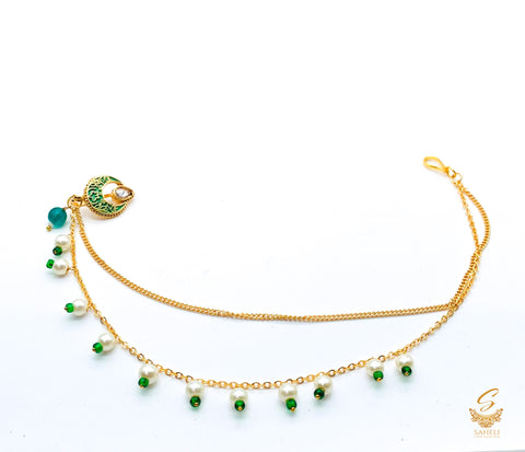Green colour meenakari work with kundan mini nose ring nath