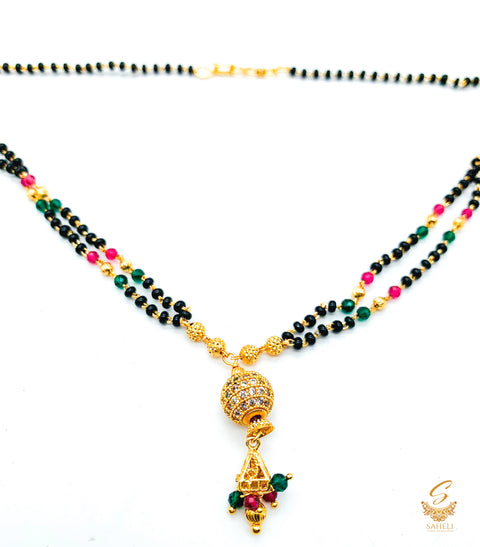 Green & Maroon Stone With Jerkan Gold Plated (Artificial) Mangalsutra With Artificial Black Beads Chain, Apx Size: 20-22 Cm