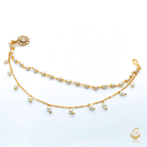Golden polki stone with pearl work mini nose ring nath