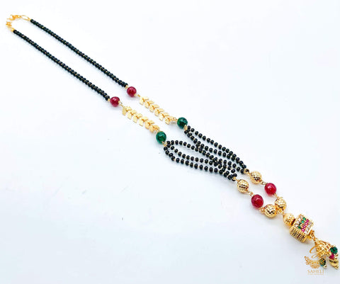 Green & MAroon stone with jerkan Gold Plated (Artificial) Mangalsutra With Artificial Black Beads Chain, apx Size: 20-22 cm