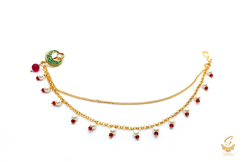 Meenakari work MAroon colour &  Polki Stone With Pearl Work Mini Nose Ring Nath