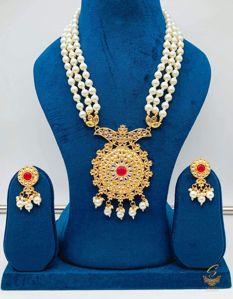 White colour beads work with kundan stone beautiful rani haar necklace set