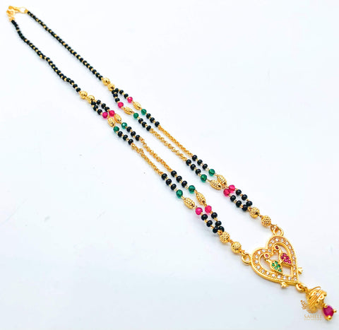 Green & MAroon stone with jerkan Gold Plated (Artificial) Mangalsutra With Artificial Black Beads Chain, apx Size: 20-22 cm