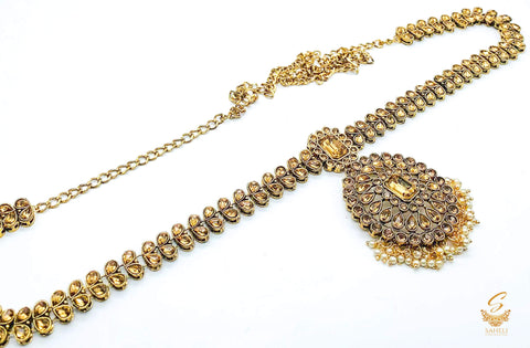 Heavy Golden Jerkan Stone With Pearls Kamarband