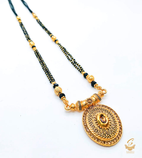 Polki Stone Gold Plated (Artificial) Mangalsutra With Artificial Black Beads Chain, Size: 24cm