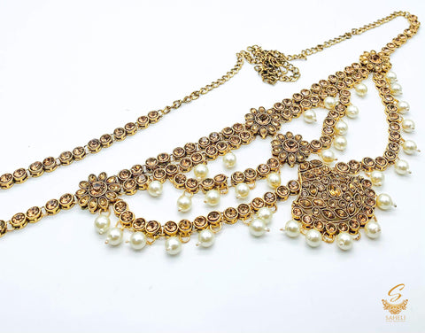 Golden colour kundan  with pearls Stone Single line Kamarband