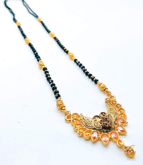 Polki Stone Gold Plated (Artificial) Mangalsutra With Artificial Black Beads Chain, Size: 24cm