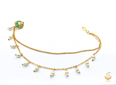 Green Meenkari work & Polki Stone With Pearl Work Mini Nose Ring Nath